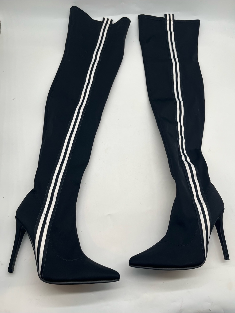Bella LumaWomen’s Thigh High Stiletto Boots Black Stripe Sz 8 - Picture 12 of 13